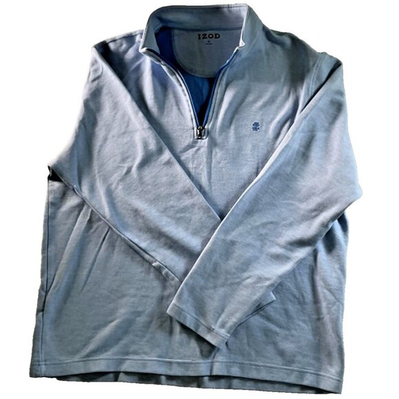 IZOD Sweater Mens XL Light Blue Quarter Zip Mock Neck Pullover Knit Golf Casual - Picture 2 of 5
